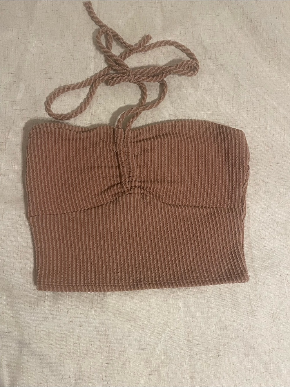 Strapless Ribbed Crop Camisole with Removable Tie - Mauve Brown